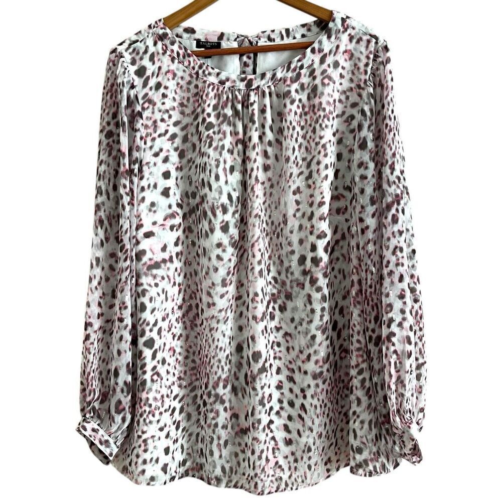 NWT Talbots Leopard Print Metallic Top 2X Gray Pink